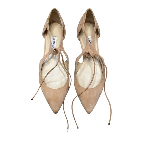 Jimmy Choo Shoes Womens EU 41 Vanessa Suede Pink Tan Pointed Toe Ballet Flat - Picture 1 of 10